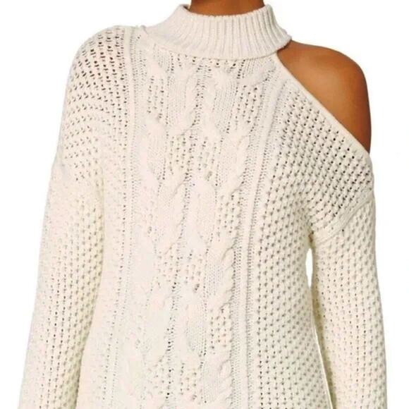 Intermix Womens Cold Shoulder 100% Wool Knit Sweater Cream Neutral Minimalist XS - Picture 1 of 10